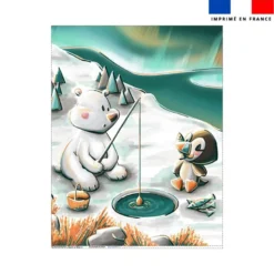 Coupon couverture imprimé animaux du froid Ours et Macareux - Création Stillistic