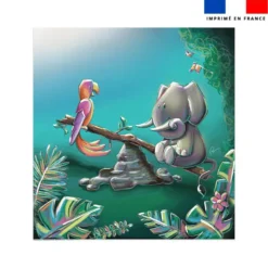 Coupon couverture imprimé éléphant et perroquet - Création Stillistic