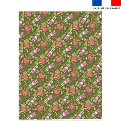 Coupon couverture imprimé mini lapin printanier vert kaki - Création Stillistic