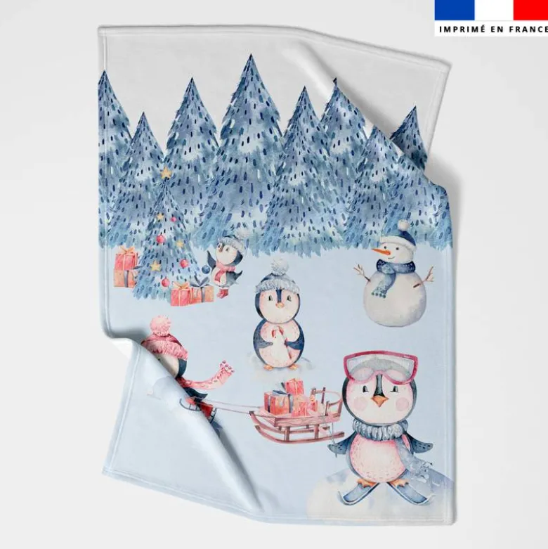 Coupon couverture imprimé pingouin de Noel