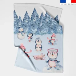Coupon couverture imprimé pingouin en hiver