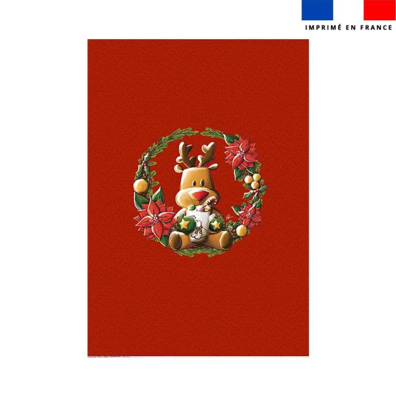 Coupon couverture imprimé renne couronne de Noël - Création Stillistic