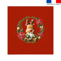 Coupon couverture imprimé renne couronne de Noël - Création Stillistic