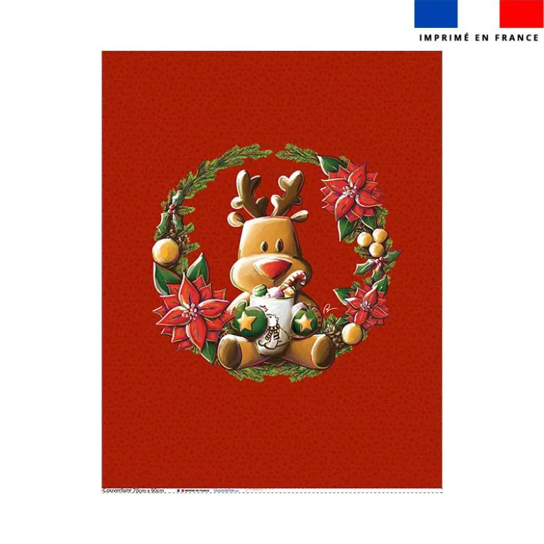 Coupon couverture imprimé renne couronne de Noël - Création Stillistic