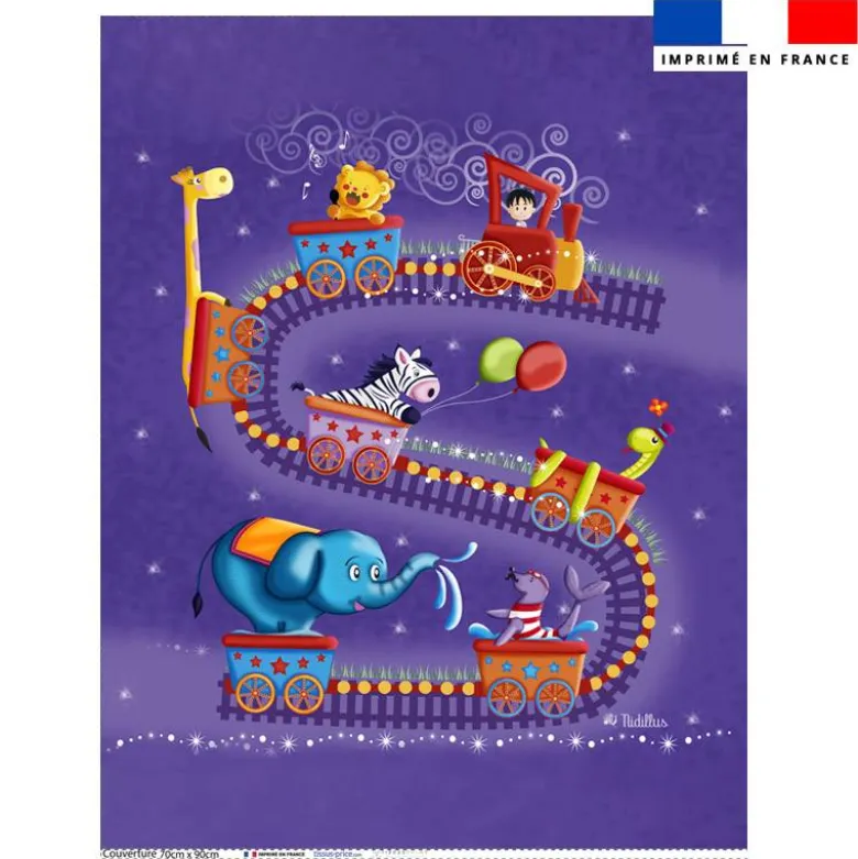 Coupon couverture imprimé train circus - Création Nidillus