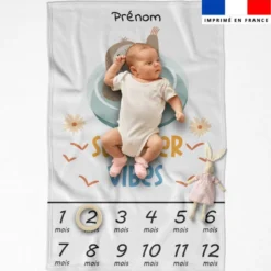 Coupon couverture mensuelle bébé personnalisée - Animaux à la plage