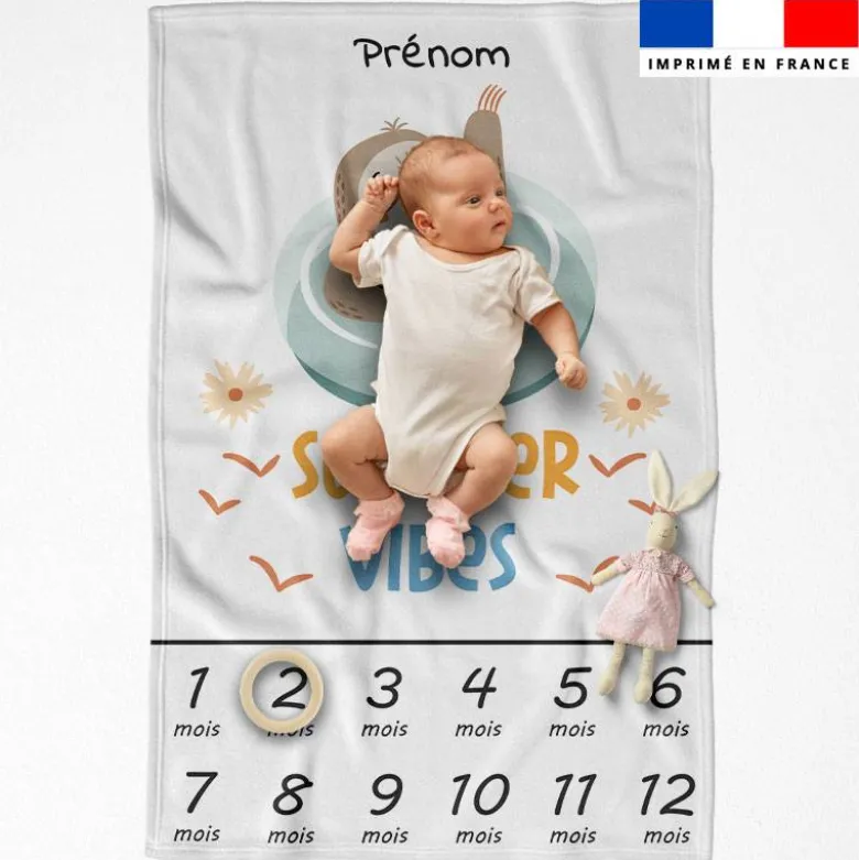 Coupon couverture mensuelle bébé personnalisée - Animaux à la plage