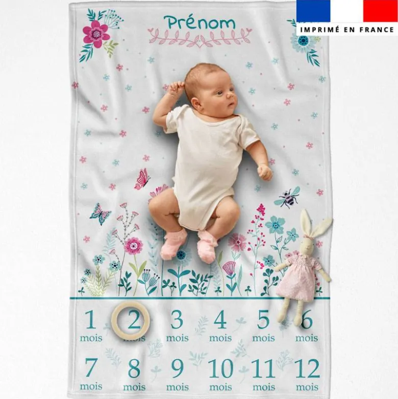 Coupon couverture mensuelle bébé personnalisée - Flower