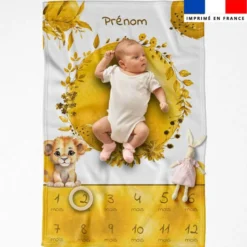 Coupon couverture mensuelle bébé personnalisée - Lionceau aquarelle