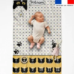 Coupon couverture mensuelle bébé personnalisée - Chat noir
