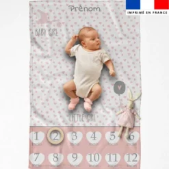 Coupon couverture mensuelle bébé personnalisée - Baby rose et gris