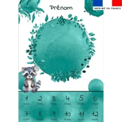 Coupon couverture mensuelle bébé personnalisée - Raton laveur aquarelle