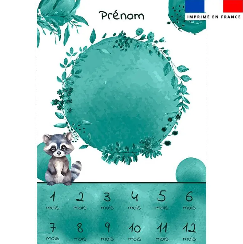 Coupon couverture mensuelle bébé personnalisée - Raton laveur aquarelle