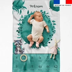 Coupon couverture mensuelle bébé personnalisée - Raton laveur aquarelle