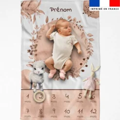 Coupon couverture mensuelle bébé personnalisée - Agneau aquarelle