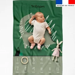 Coupon couverture mensuelle bébé personnalisée - Dino vert