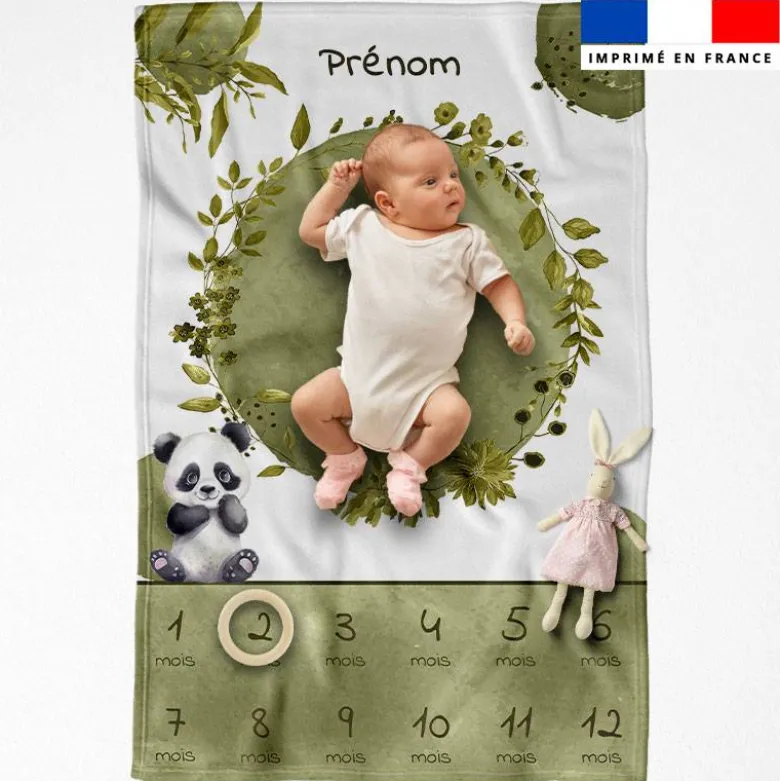 Coupon couverture mensuelle bébé personnalisée - Panda aquarelle