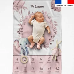 Coupon couverture mensuelle bébé personnalisée - Éléphant aquarelle