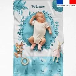 Coupon couverture mensuelle bébé personnalisée - Écureuil aquarelle
