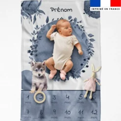 Coupon couverture mensuelle bébé personnalisée - Husky aquarelle