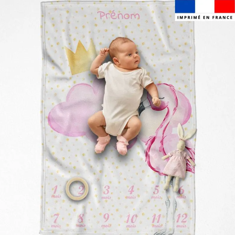 Coupon couverture mensuelle bébé personnalisée - Sweet flamant rose