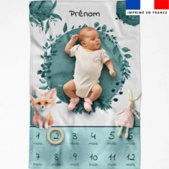 Coupon couverture mensuelle bébé personnalisée - Renard aquarelle