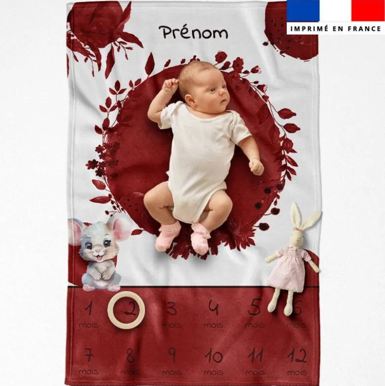 Coupon couverture mensuelle bébé personnalisée - Souris aquarelle