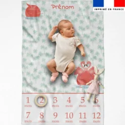 Coupon couverture mensuelle bébé personnalisée - Flamant rose
