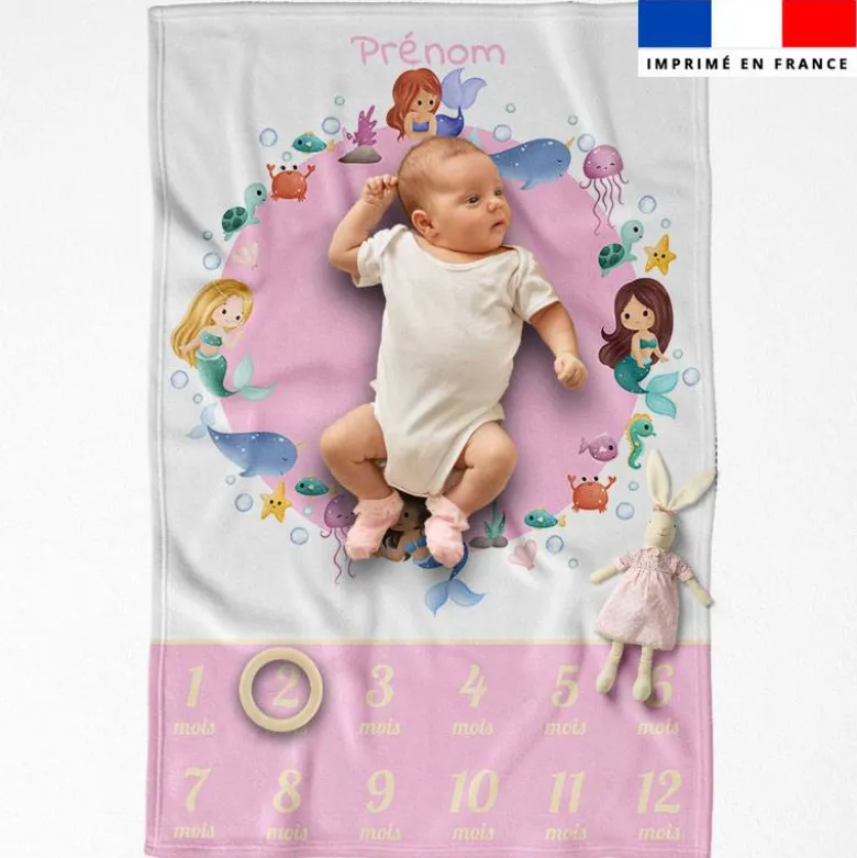 Coupon couverture mensuelle bébé personnalisée - Petites sirènes