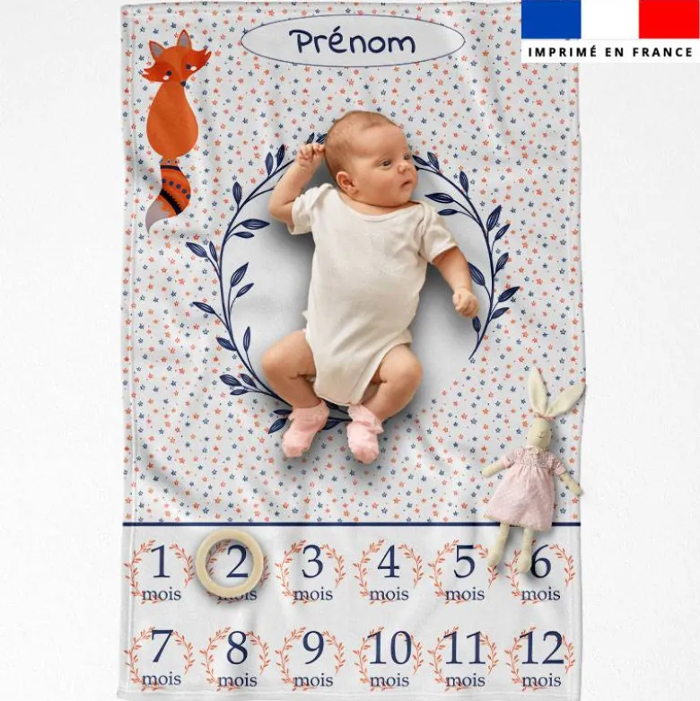 Coupon couverture mensuelle bébé personnalisée - Renard
