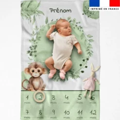 Coupon couverture mensuelle bébé personnalisée - Singe aquarelle