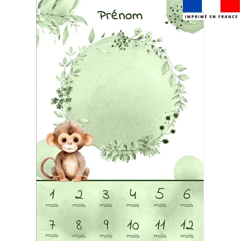 Coupon couverture mensuelle bébé personnalisée - Singe aquarelle