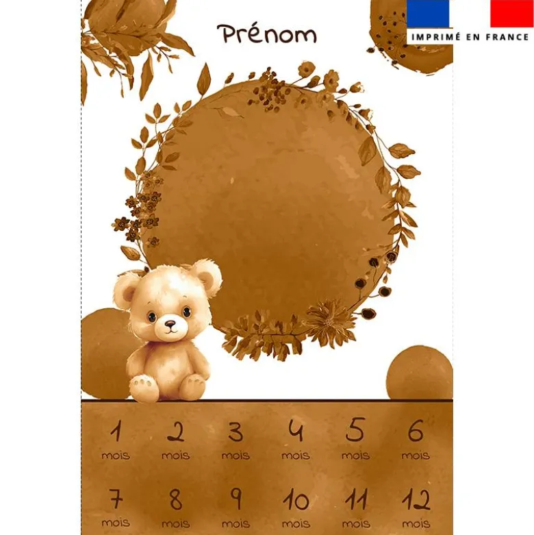Coupon couverture mensuelle bébé personnalisée - Ourson aquarelle
