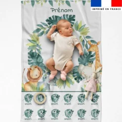 Coupon couverture mensuelle bébé personnalisée - Safari animaux aquarelle