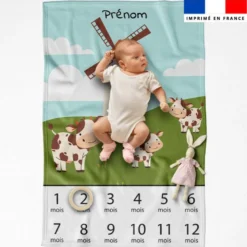 Coupon couverture mensuelle bébé personnalisée - Animaux de la ferme
