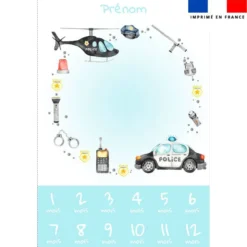 Coupon couverture mensuelle bébé personnalisée - Policier aquarelle