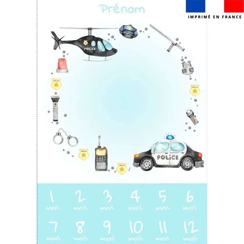 Coupon couverture mensuelle bébé personnalisée - Policier aquarelle
