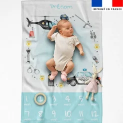 Coupon couverture mensuelle bébé personnalisée - Policier aquarelle