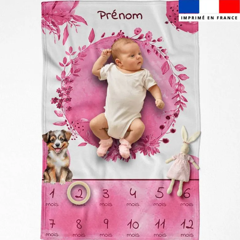 Coupon couverture mensuelle bébé personnalisée - Chien aquarelle