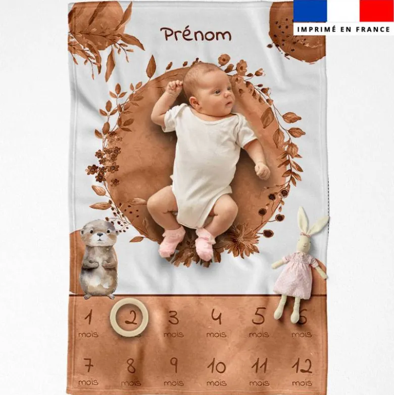 Coupon couverture mensuelle bébé personnalisée - Loutre aquarelle