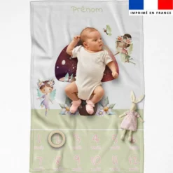 Coupon couverture mensuelle bébé personnalisée - Fées et maisonnette