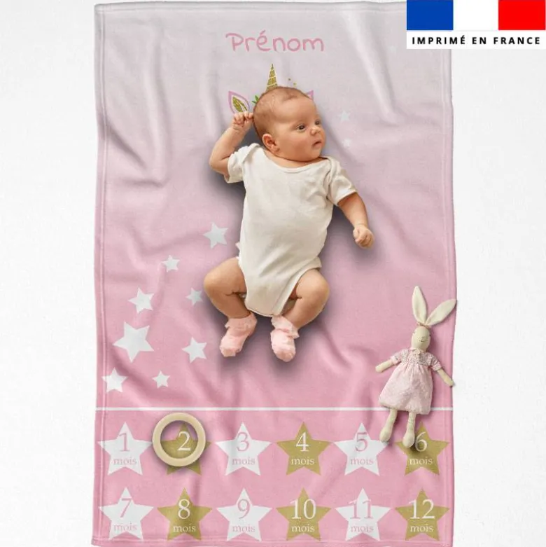 Coupon couverture mensuelle bébé personnalisée - Licorne
