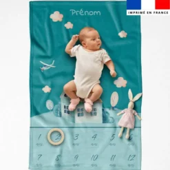 Coupon couverture mensuelle bébé personnalisée - Montgolfière aquarelle