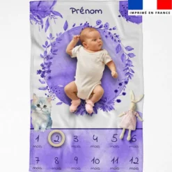 Coupon couverture mensuelle bébé personnalisée - Chat aquarelle