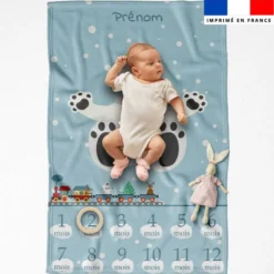 Coupon couverture mensuelle bébé personnalisée - Ours polaire rose et bleu