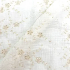 Coupon de 3m double gaze écrue brodée petites fleurs