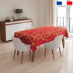 Coupon imprimé nappe de Noel rectangle rouge 146x200 cm motif flocons gold