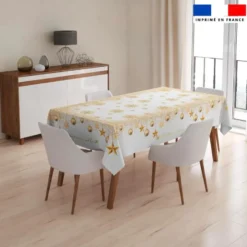 Coupon imprimé nappe de Noel rectangle blanche 147x200 cm motif flocons gold