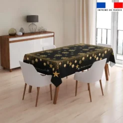 Coupon imprimé nappe de Noel rectangle noire 146x200 cm motif flocons gold