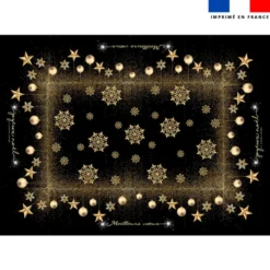 Coupon imprimé nappe de Noel rectangle noire 146x200 cm motif flocons gold